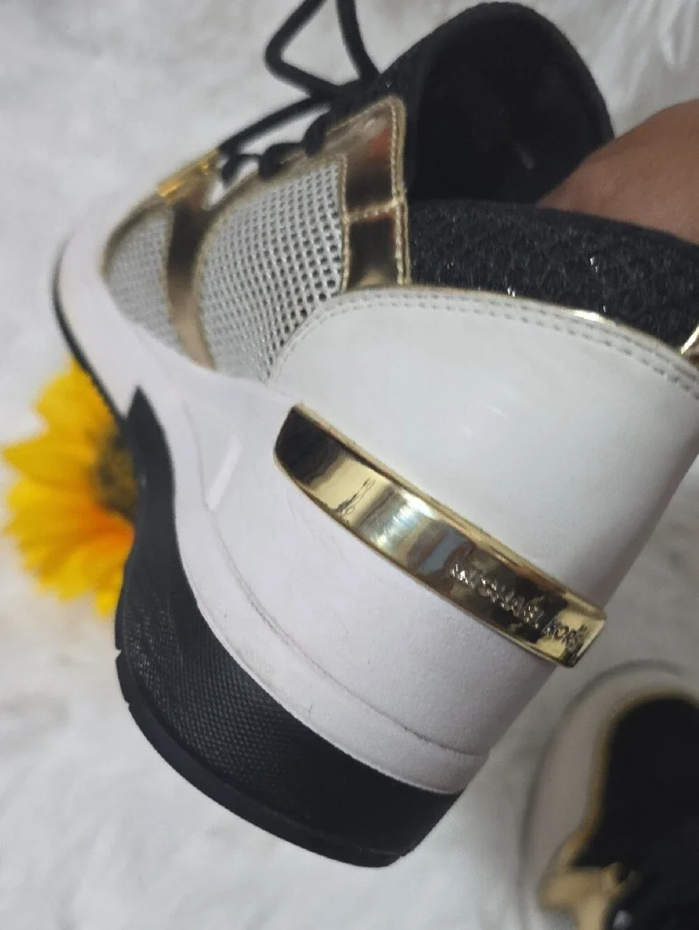Michael Kors Black, Gold & White Lace-Up Mesh Sneakers